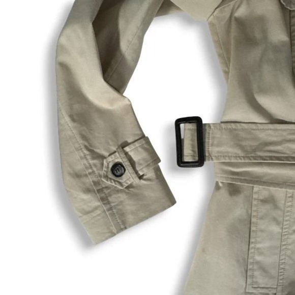 Zara Basic Womens Trench Coat Sz L Beige Double Breasted Belted Made in Spain - Picture 5 of 7